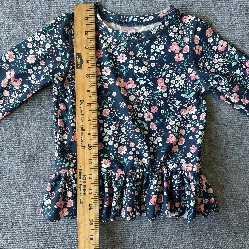 RuffleButts Girls 4T Floral Long Sleeve Ruffle Rash Guard Swim Shirt Top